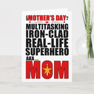 Carte Superhero Maman Fête des Mères Typographie