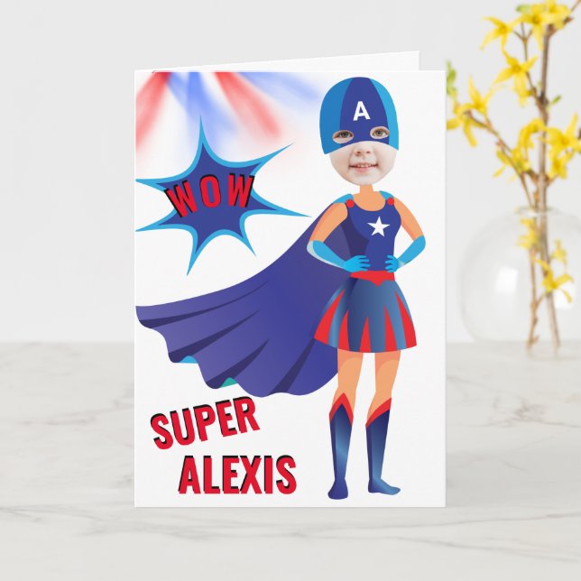 Carte Superhero USA Superning Girl Anniversaire Extraord (Fleur jaune)