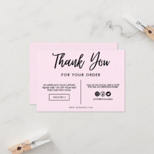 Carte Support en Merci noir et rose