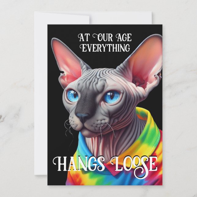 Carte Sur la colline Sphynx Chat Hang Loose Anniversaire (Devant)