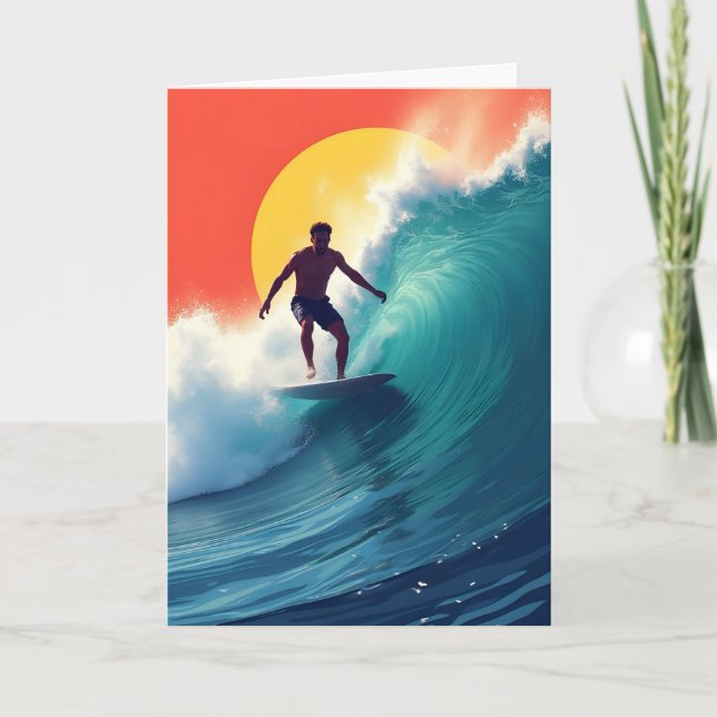 Carte Surfer au coucher du soleil Anniversaire (Devant)