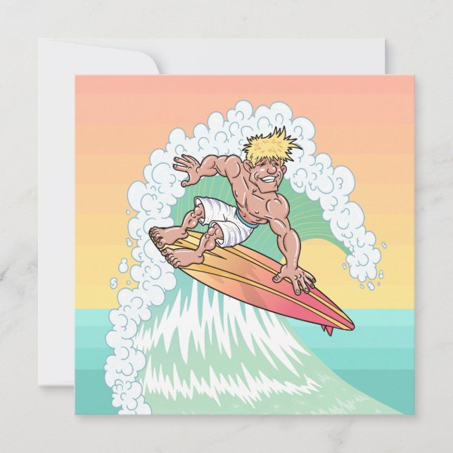 Carte Surfeur de coucher de soleil cool (Devant)