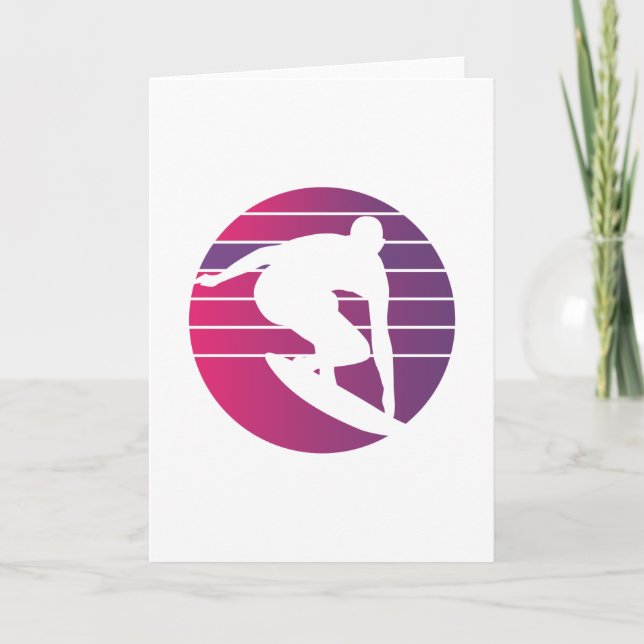 Carte Surfeur Rétro Surf au coucher du soleil (Devant)