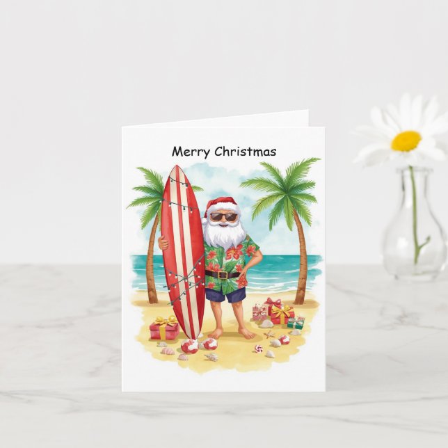 Carte Surfing Christmas in July with SANTA CLAUS   (Petite plante)
