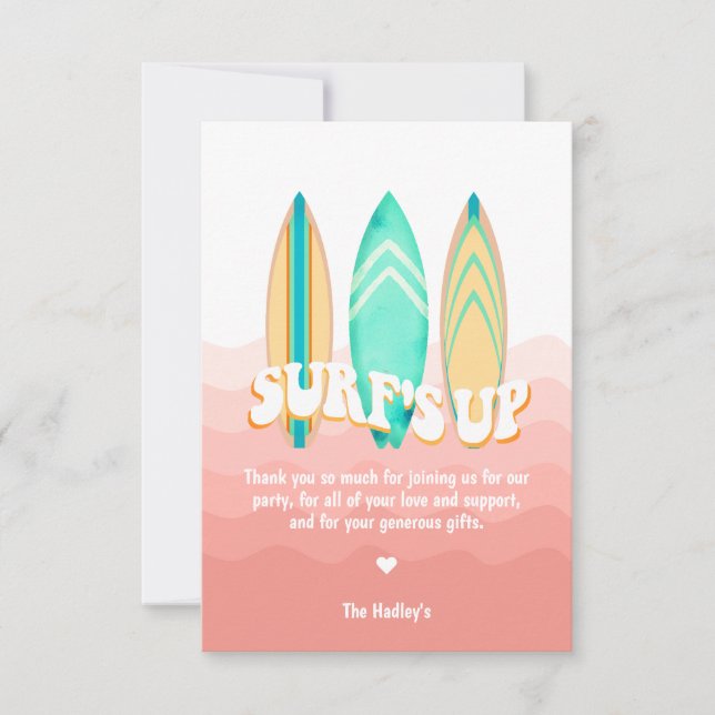Carte Surfs roses vers le haut Surboard Anniversaire Mer (Devant)