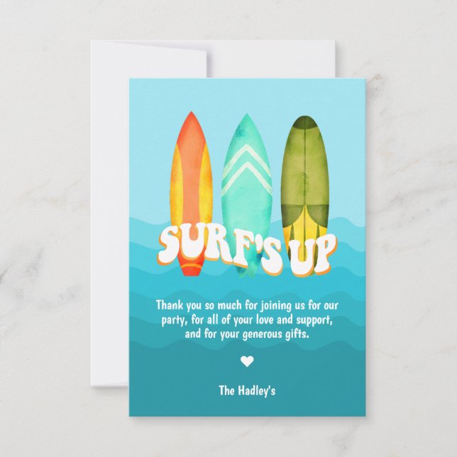 Carte Surfs Up Surboard Anniversaire Merci (Devant)