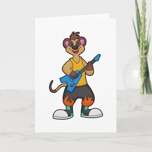 Carte Suricate en musicien avec guitare (Devant)