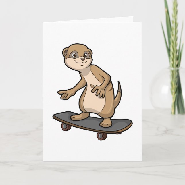 Carte Suricate en patineur avec skateboard (Devant)