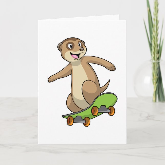 Carte Suricate en patineur avec skateboard (Devant)