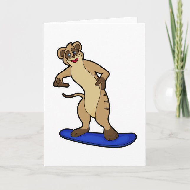 Carte Suricate en snowboardeur avec snowboard (Devant)