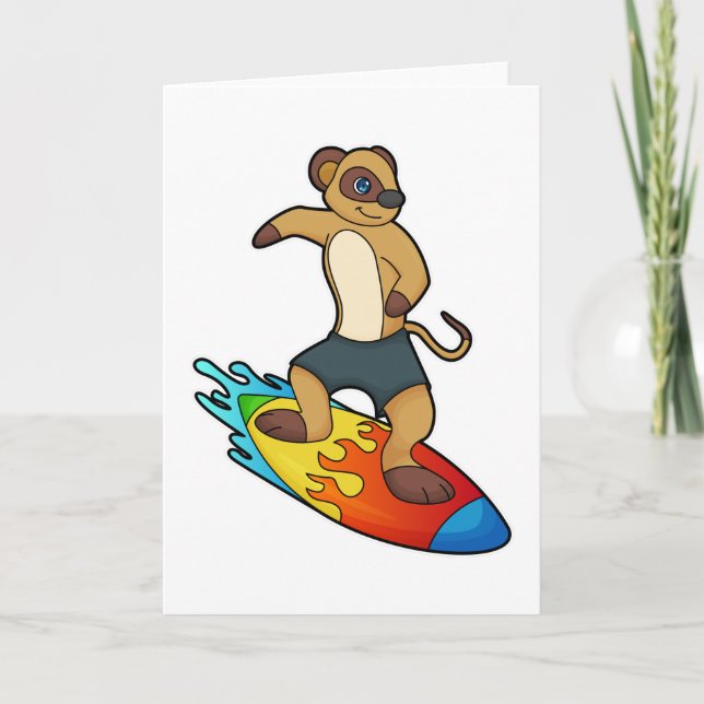 Carte Suricate en surfeur avec planche de surf (Devant)