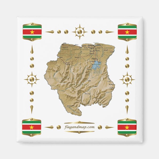 Carte Suriname + Magnet des drapeaux (Devant)