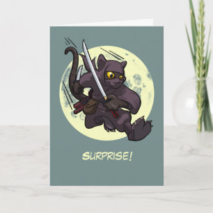 Carte Surprise ! La chatte noire en kick volant de ninja