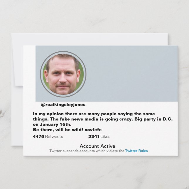 Carte Surprise Party Funny Twitter Plaisanterie Post Inv (Devant)