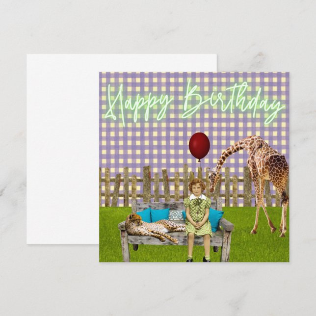 Carte Surreal Girl and Zoo Animaux Funky Birthday (Devant / Derrière)