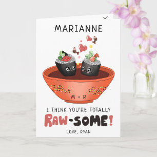 Carte Sushi Kawaii rose mignon dans l'amour Saint Valent