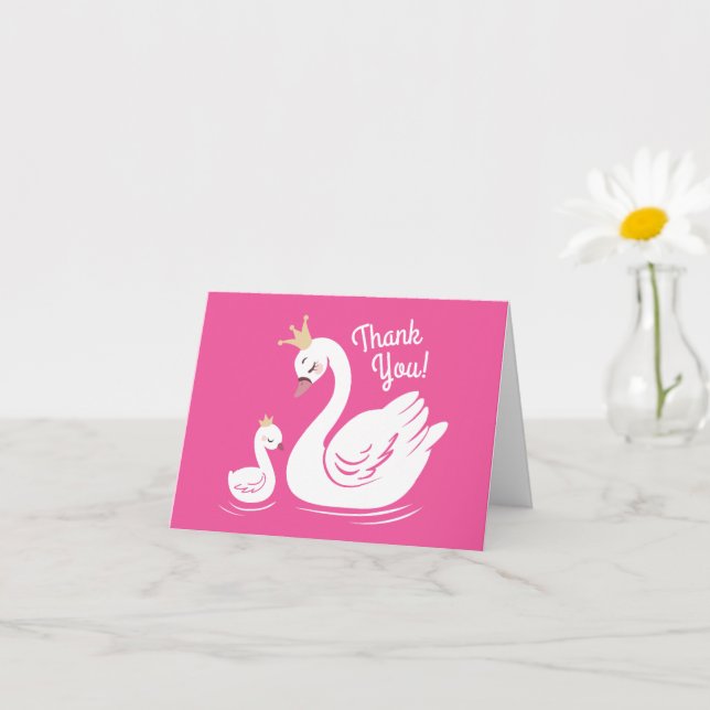 Carte Swan 1er anniversaire Baby shower de fête rose (Petite plante)
