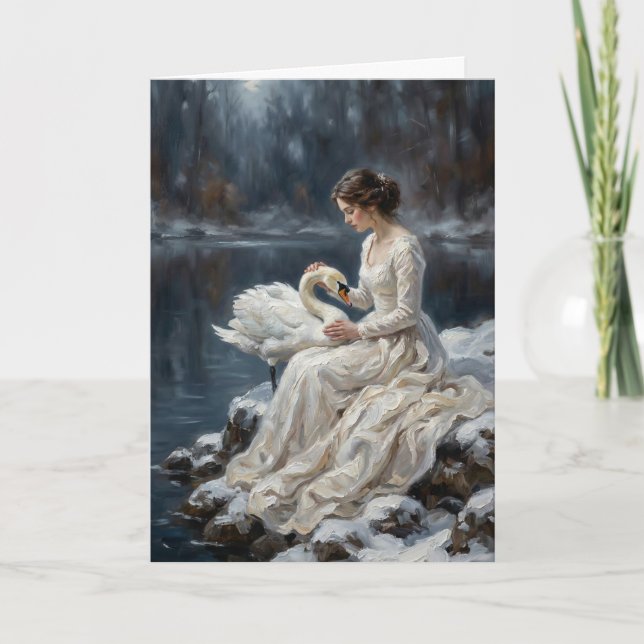 Carte Swan Maiden Winter Lake Romance Fantasy Art (Devant)