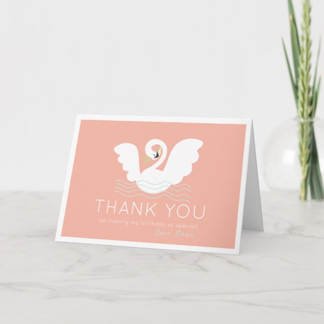 Carte Swan Princess Moderne rose fille Merci d'anniversa (Devant)