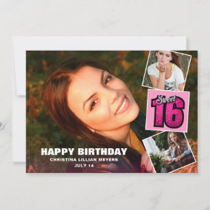 Carte Sweet 16 Anniversaire 4 Photo Collage Card