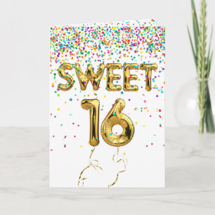 Carte Sweet 16 Ballons et Confetti en blanc