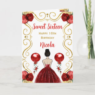 Carte Sweet 16 Brown Cheveux Princesse Rouge Joyeux Anni