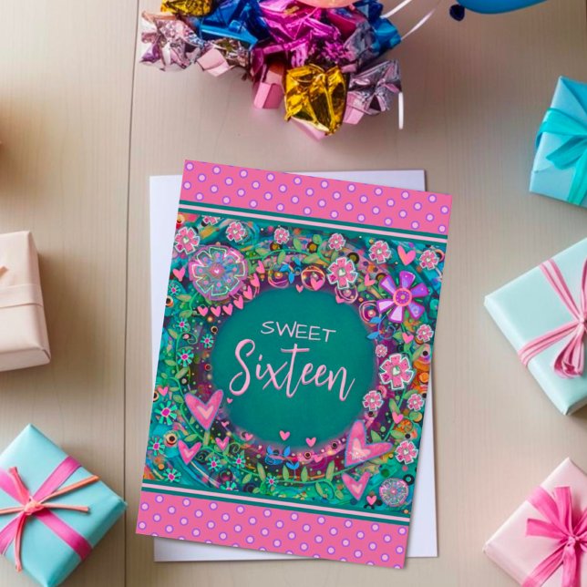 Carte Sweet 16 Floral Rose Girly Joli âge personnalisé (Créateur téléchargé)