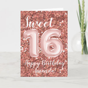 Carte Sweet 16 Joyeux Anniversaire Personnalisé Rose Or