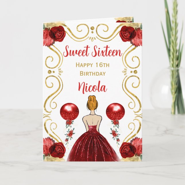 Carte Sweet 16 Red Hair Princess Red Happy Birthday (Devant)