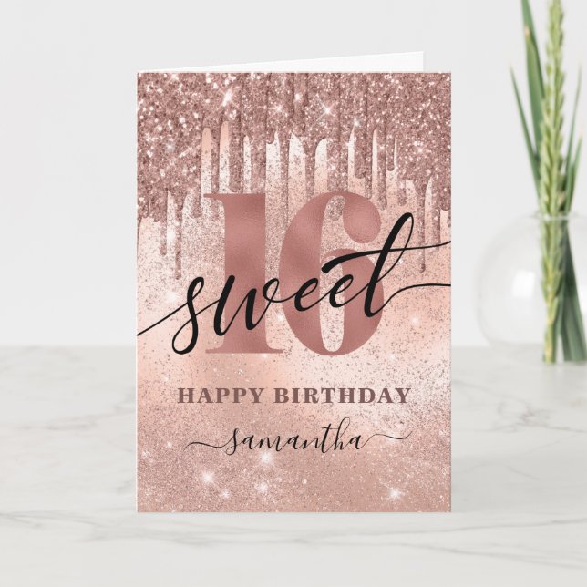Carte Sweet 16 Rose Gold Joyeux anniversaire (Devant)