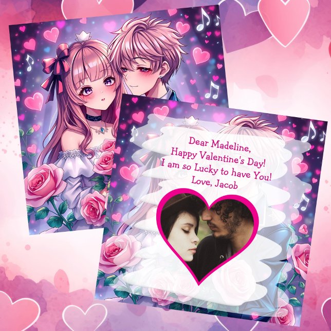 Carte Sweet Anime Photo personnalisée Saint Valentin (Créateur téléchargé)