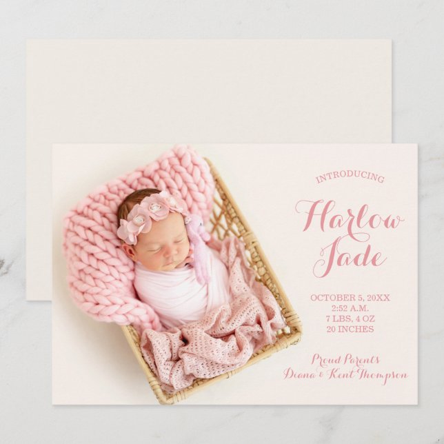 Carte Sweet Baby Girl Photo Annonces de naissance (Devant / Derrière)