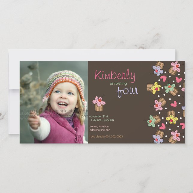 Carte Sweet Cherry Cupcakes Girl Birthday Photo Invitati (Devant)
