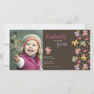 Carte Sweet Cherry Cupcakes Girl Birthday Photo Invitati