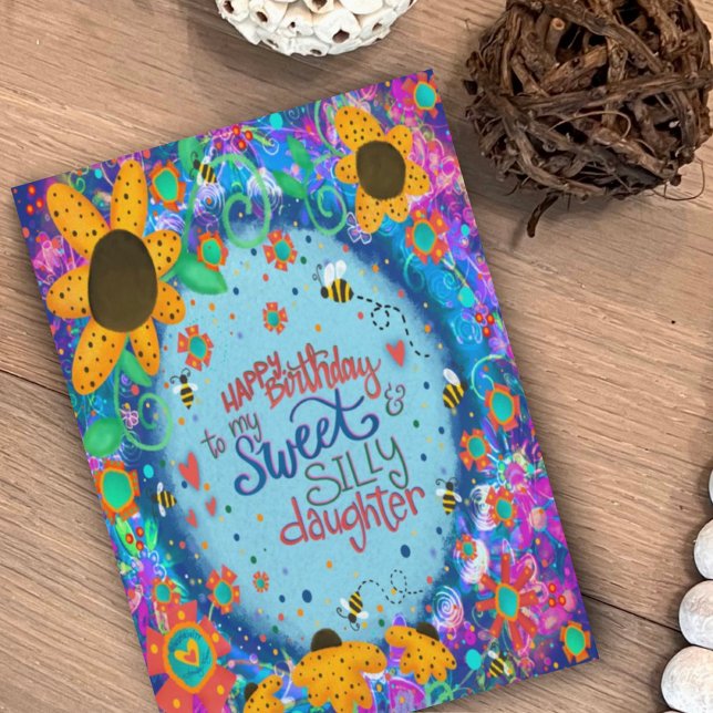 Carte Sweet Daughter Anniversaire Fun Floral tendance (Créateur téléchargé)