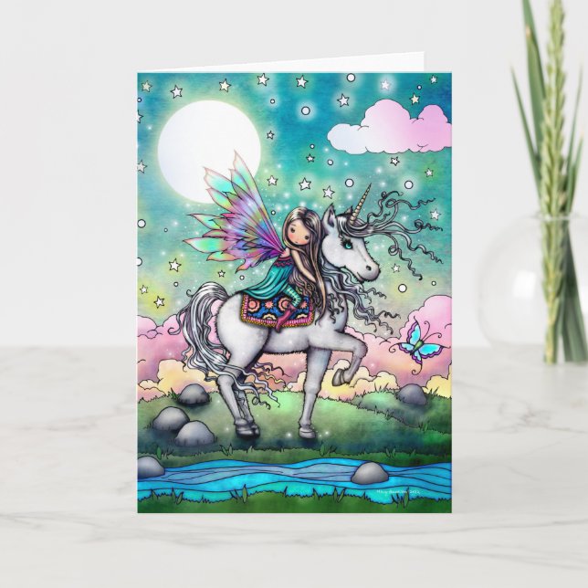 Carte Sweet Fairy and Unicorn Fantasy Art (Devant)