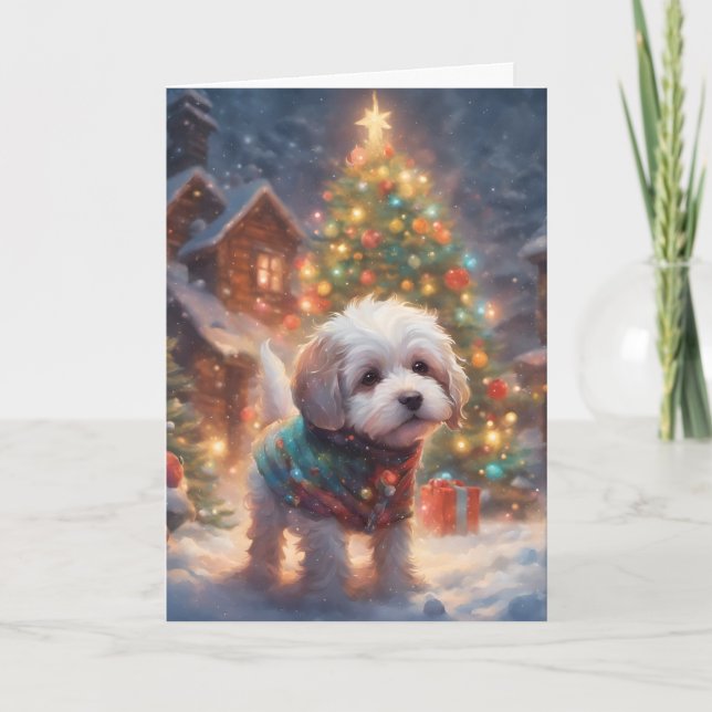 Carte Sweet Little Christmas Tree Puppy Art (Devant)