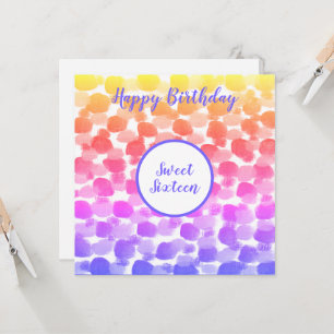 Carte Sweet sixteen Couleur arc-en-ciel Aquarelle Annive