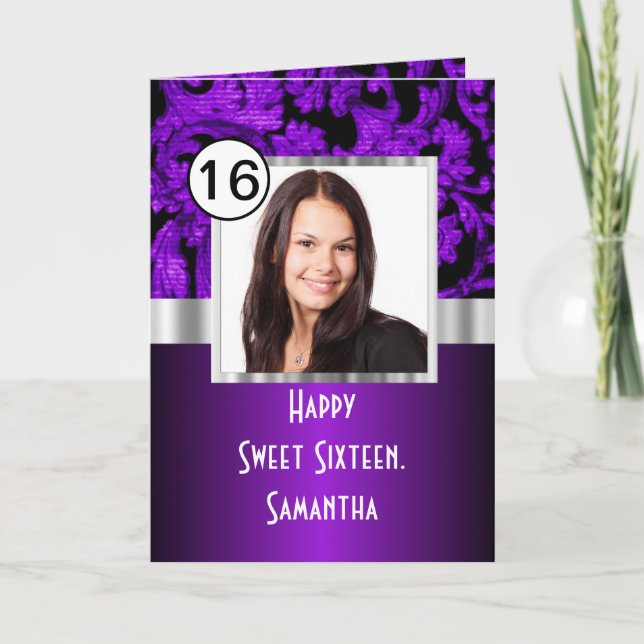 Carte Sweet sixteen damassé violet et noir (Devant)