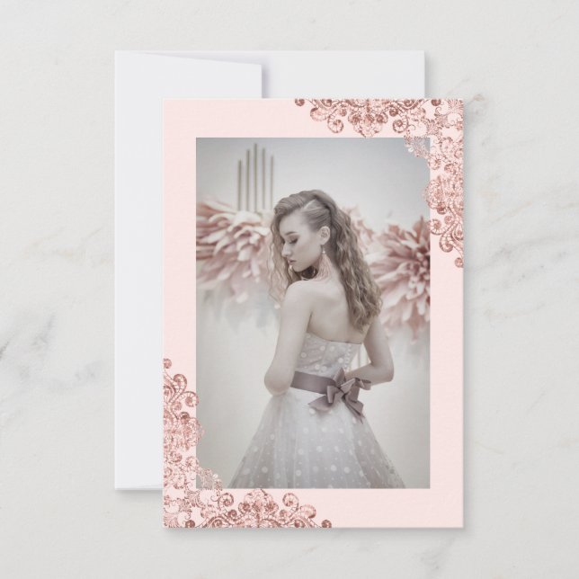 Carte Sweet sixteen Girl tendance dentelle Rose or (Devant)