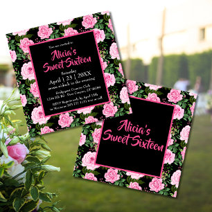 Carte Sweet sixteen moderne de roses roses noires