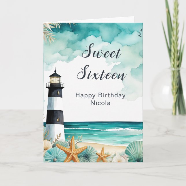 Carte Sweet sixteen phare Nautique Anniversaire (Devant)