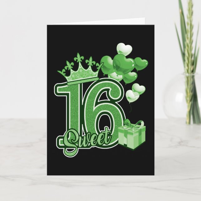 Carte Sweet sixteen Vert d'anniversaire (Devant)