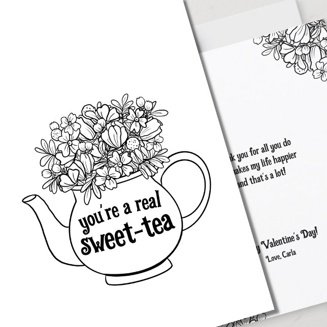 Carte Sweet Tea Line Art Valentine's Day Card (Créateur téléchargé)