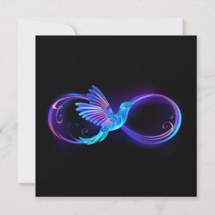 Carte Symbole de l'infini néon avec colibri lumineux