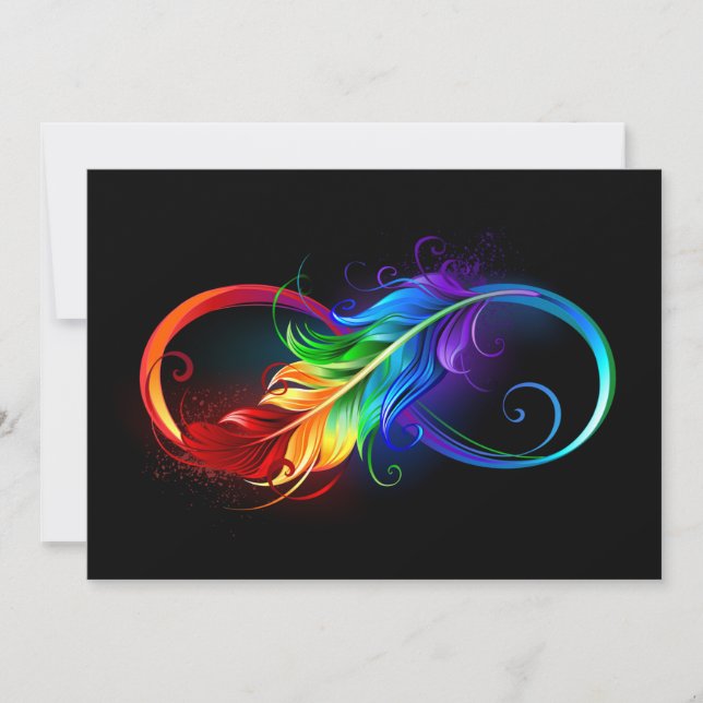 Carte Symbole d'infini avec plume arc-en-ciel (Devant)