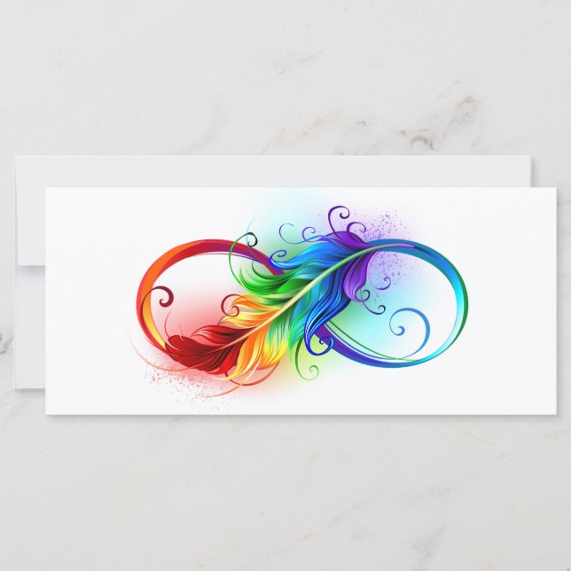 Carte Symbole d'infini avec plume arc-en-ciel (Devant)