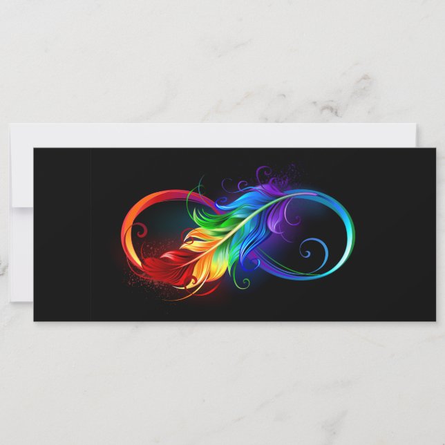 Carte Symbole d'infini avec plume arc-en-ciel (Devant)