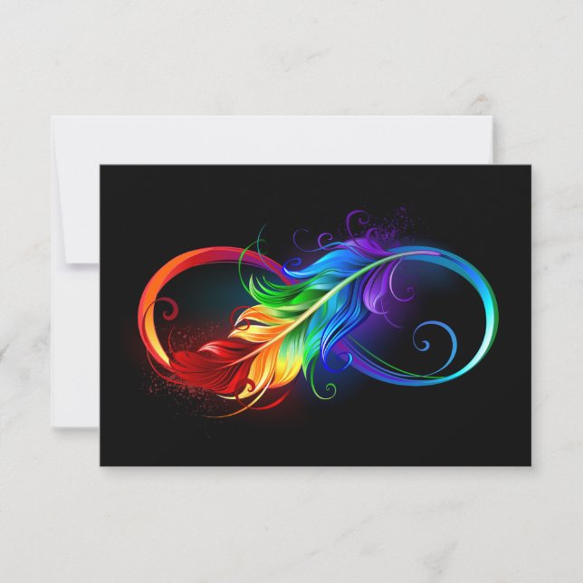 Carte Symbole d'infini avec plume arc-en-ciel (Devant)
