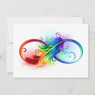 Carte Symbole d'infini avec plume arc-en-ciel